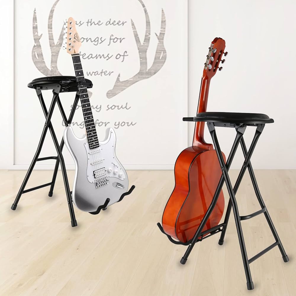 GUITAR STOOL WITH STAND+楽譜クリップ付き Guitar Stand / Stool with Foot Rest | ChordBuddyCanada New